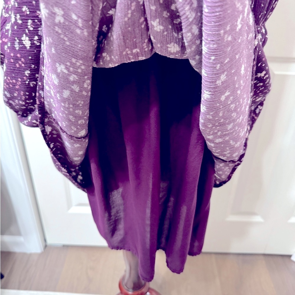 Garnet Hill EUC❤️Purple Floral Crepe Dress Gathered Drop Waist w/ pockets. - Picture 6 of 8